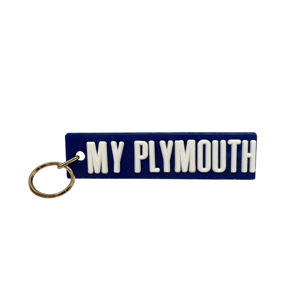Vintage Blue My Plymouth Acrylic Metal Keychain Keyring Collectors 70s 6" Large